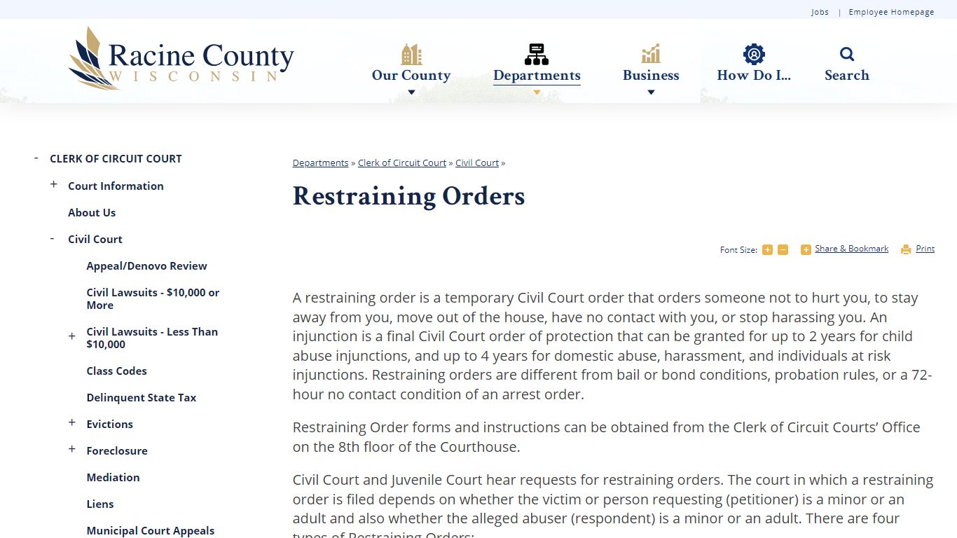 Restraining Orders | Racine County, WI