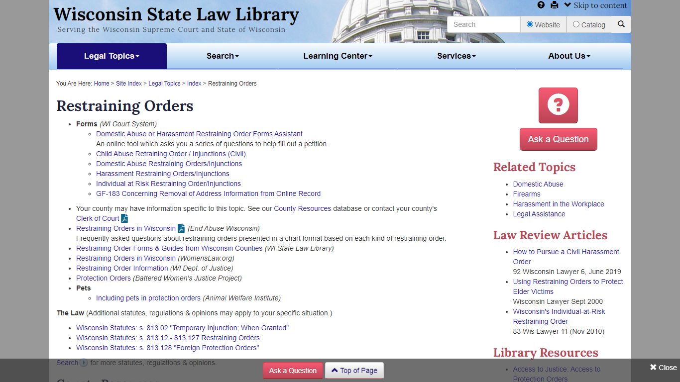 Restraining Orders - Wisconsin State Law Library